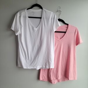 DSG Women's Large Short Sleeve Core Cotton Jersey V-Neck T-Shirt White/Pink